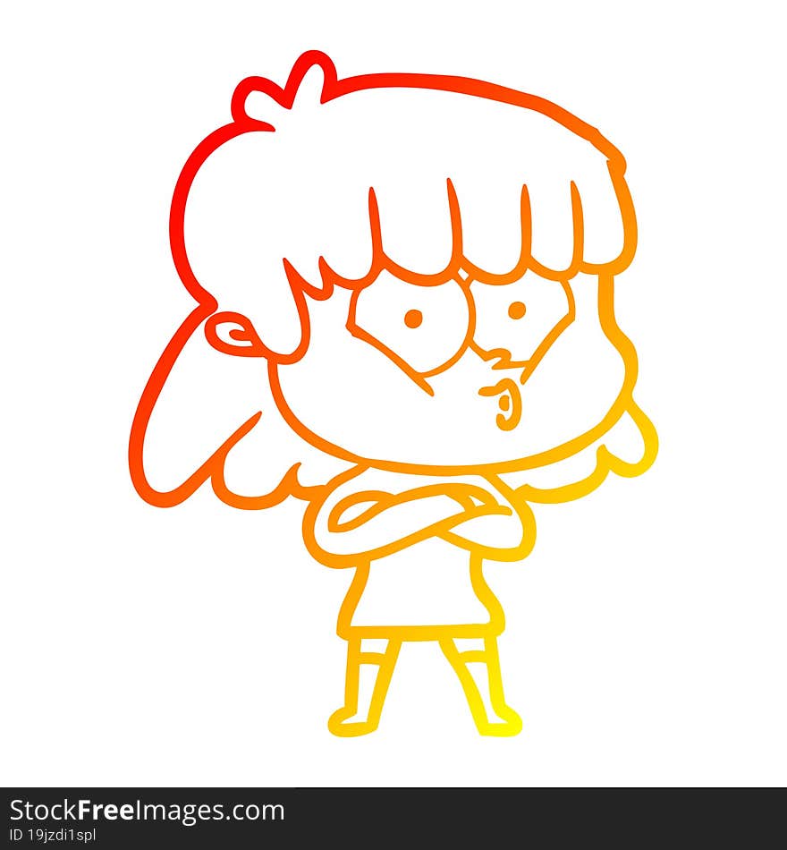 warm gradient line drawing of a cartoon whistling girl