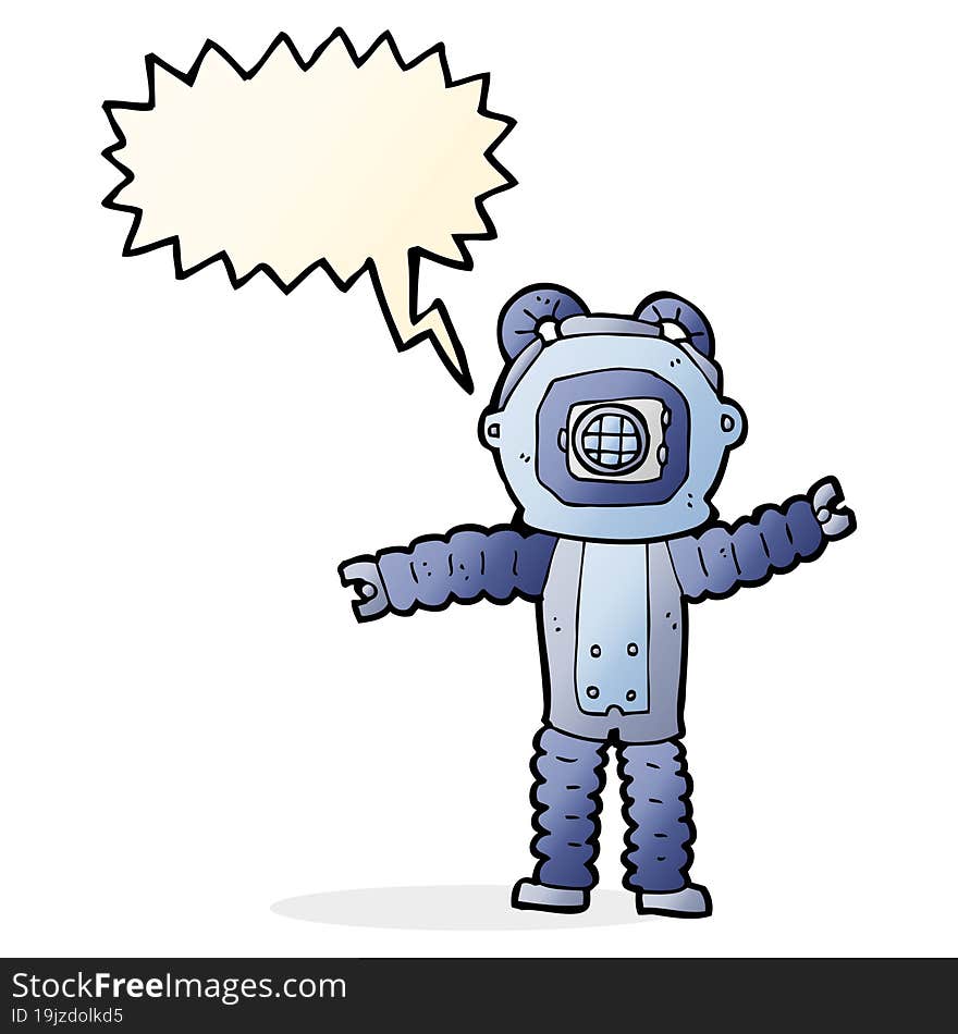 cartoon deep sea diver with speech bubble