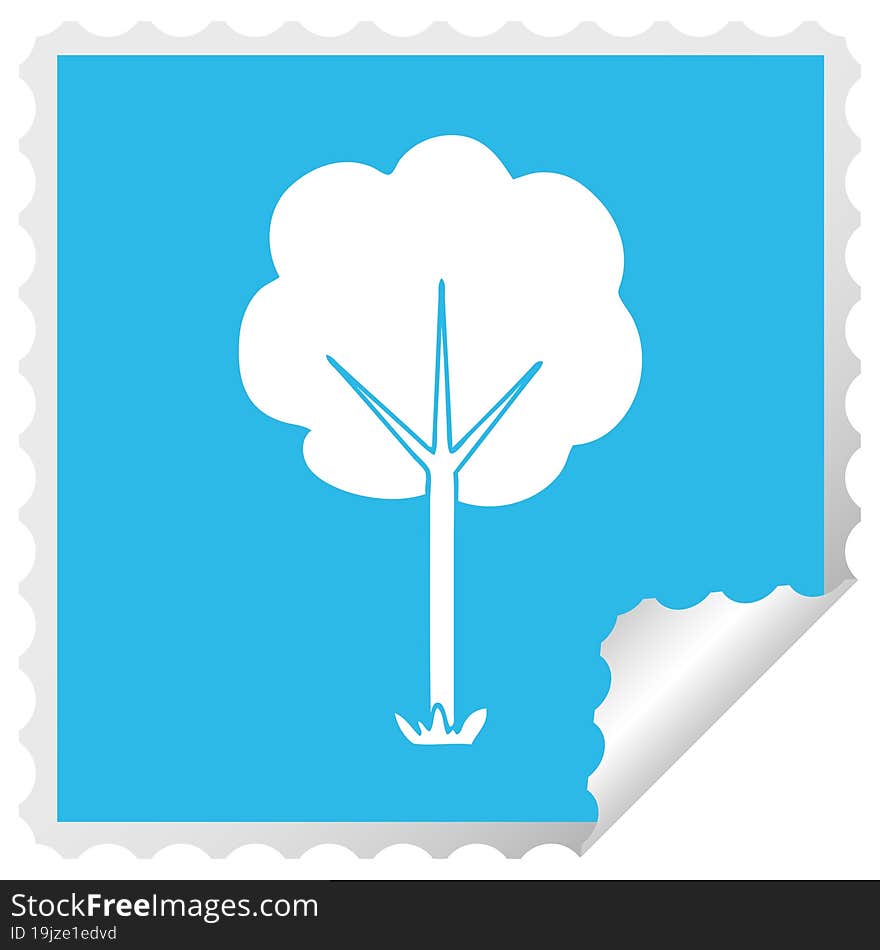 quirky square peeling sticker cartoon tree