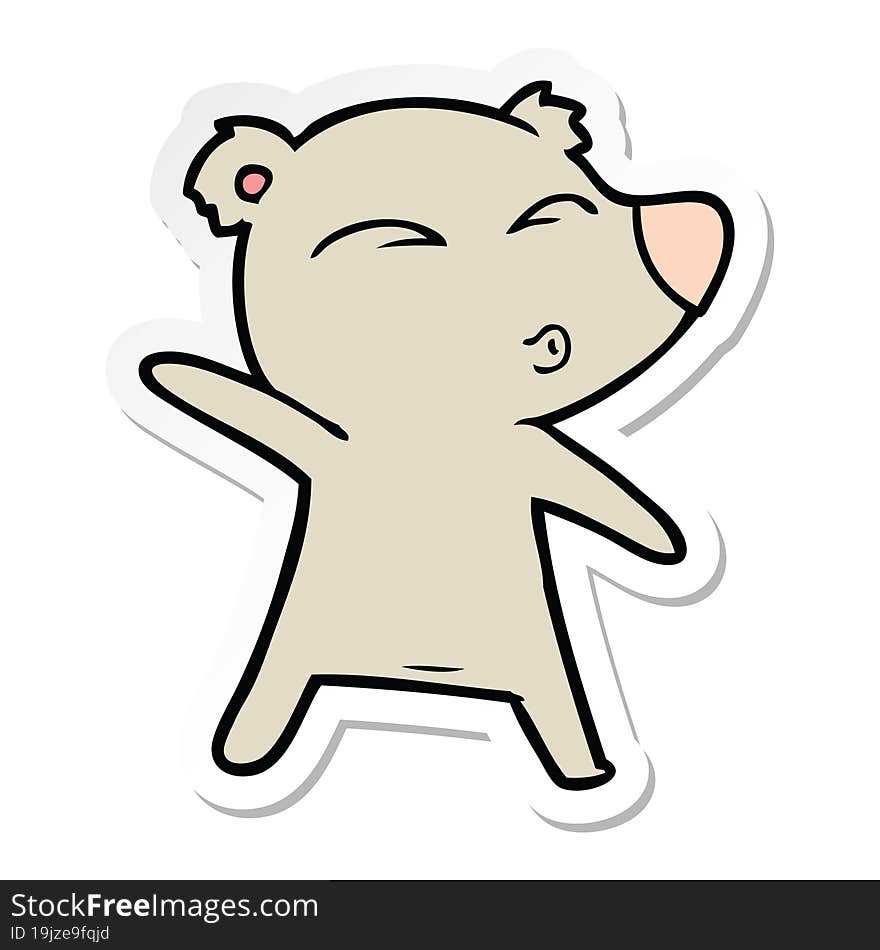 sticker of a cartoon whistling bear