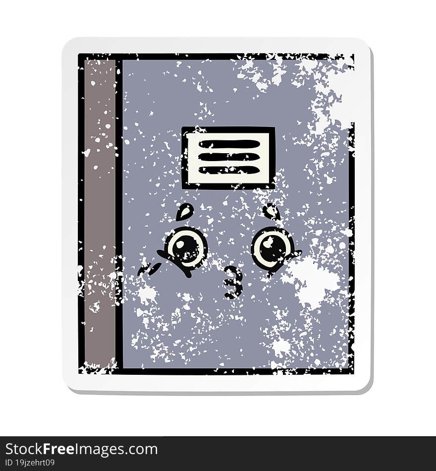 distressed sticker of a cute cartoon notebook