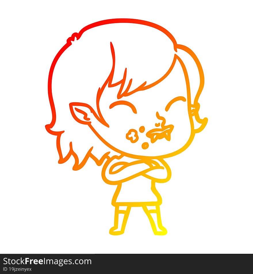 warm gradient line drawing cartoon vampire girl with blood on cheek