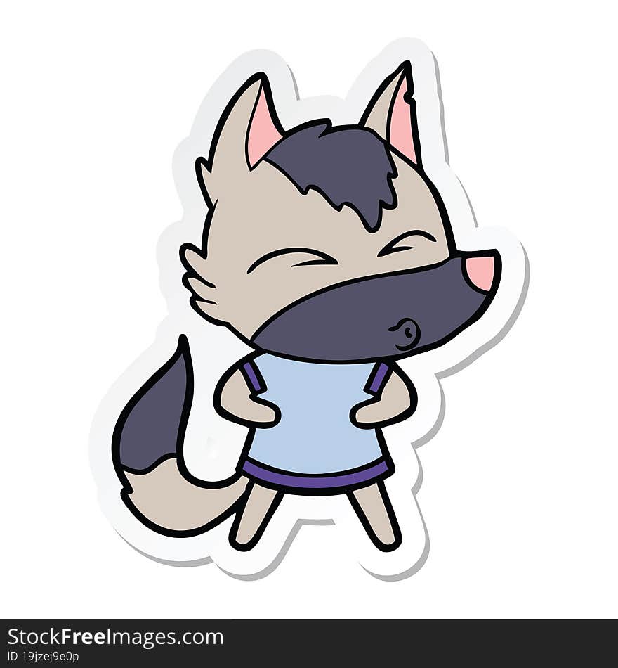 sticker of a cartoon wolf whistling