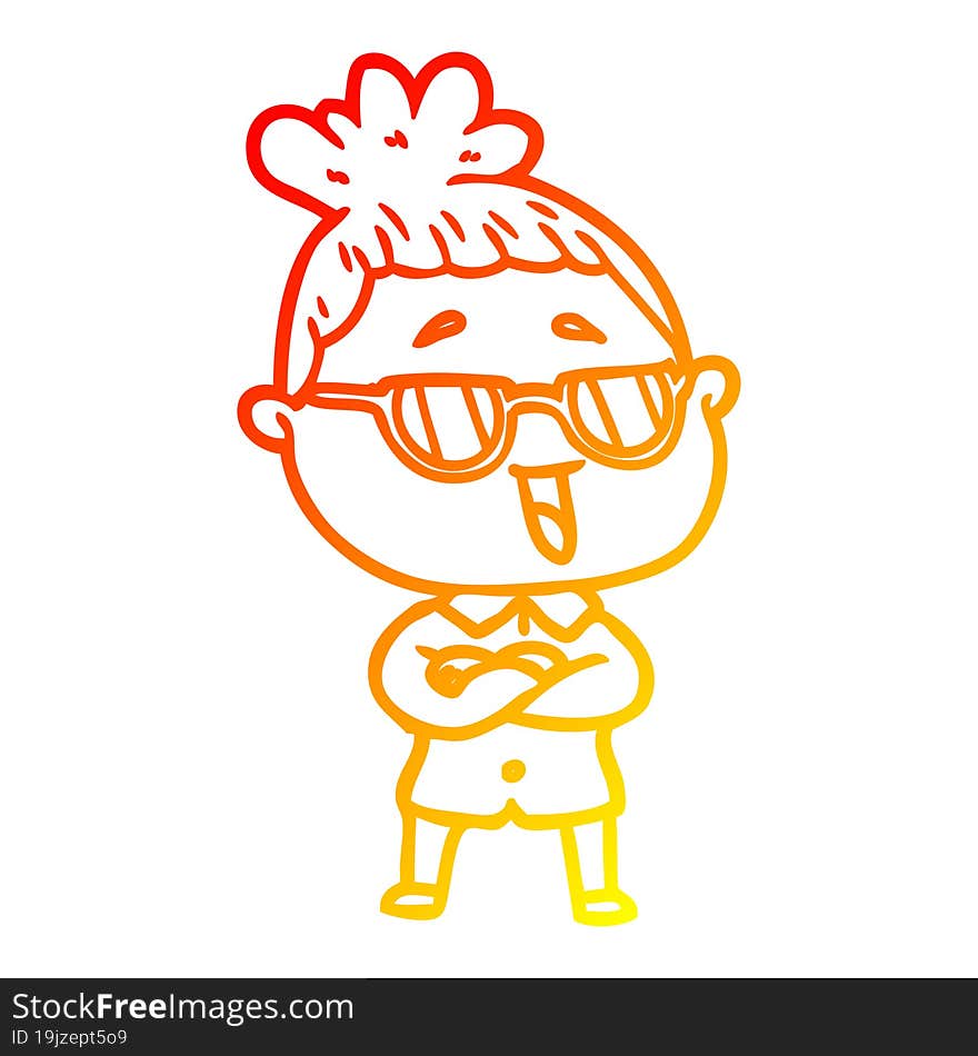 warm gradient line drawing cartoon happy woman wearing spectacles