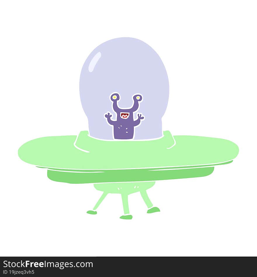 flat color illustration of a cartoon alien spaceship