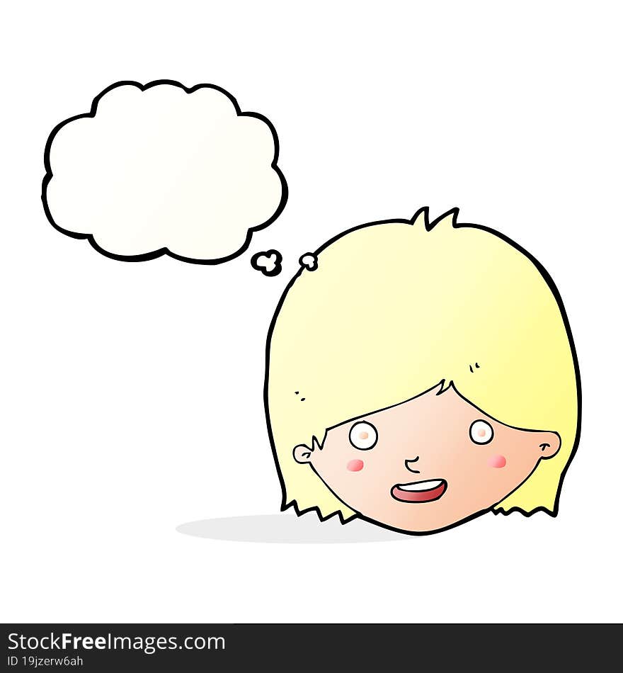 Cartoon Happy Female Face With Thought Bubble