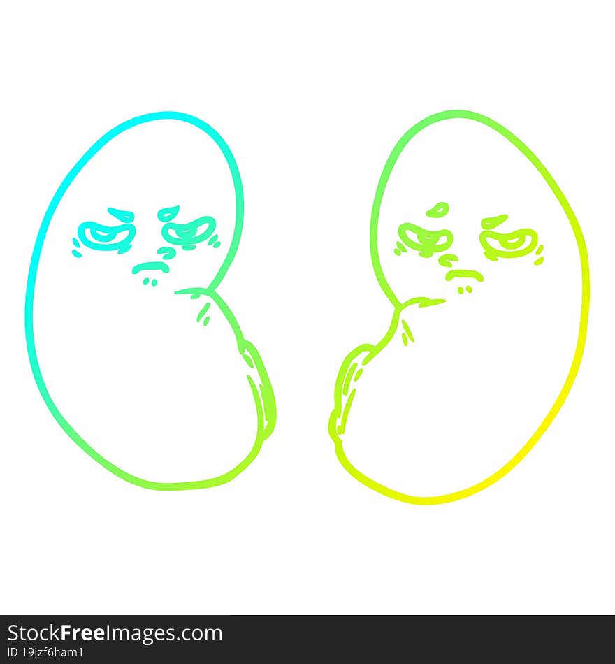 cold gradient line drawing of a cartoon irritated kidneys