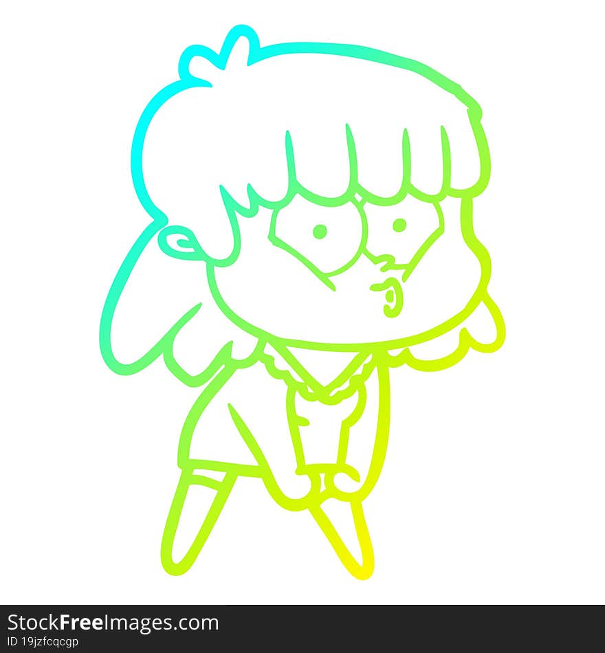 cold gradient line drawing cartoon whistling girl