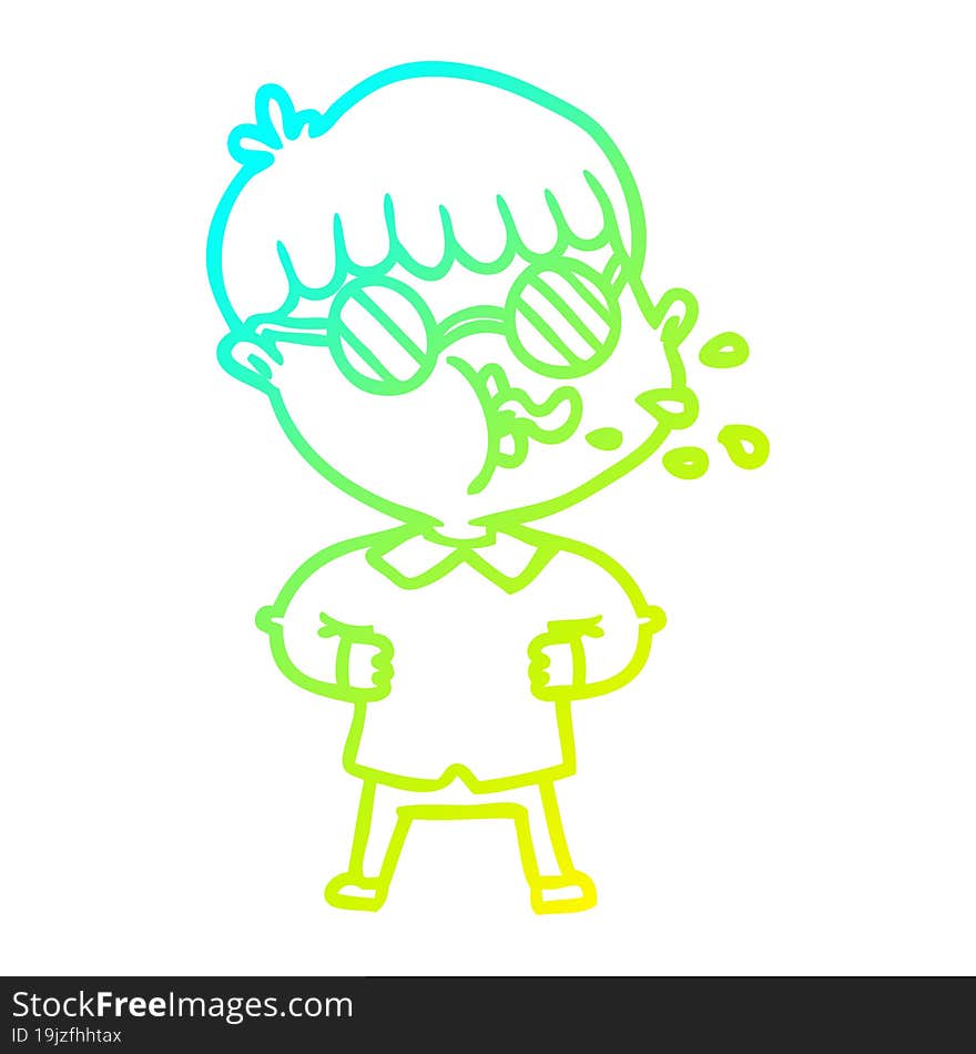 cold gradient line drawing of a cartoon boy wearing spectacles