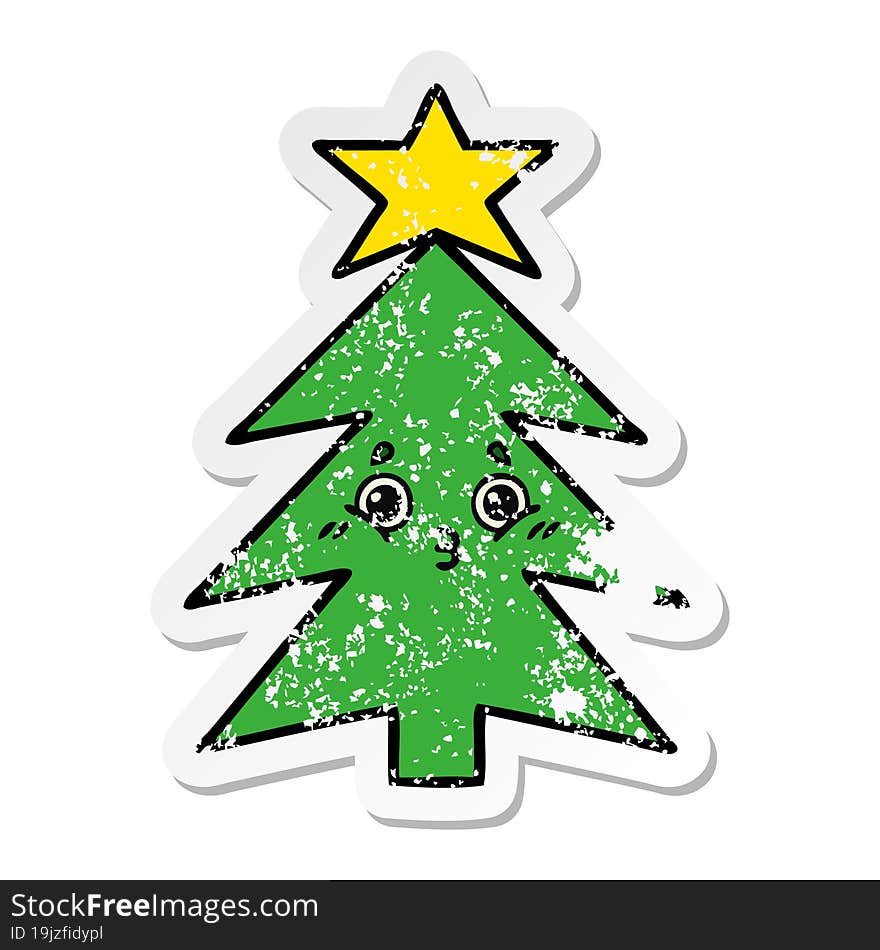 Distressed Sticker Of A Cute Cartoon Christmas Tree