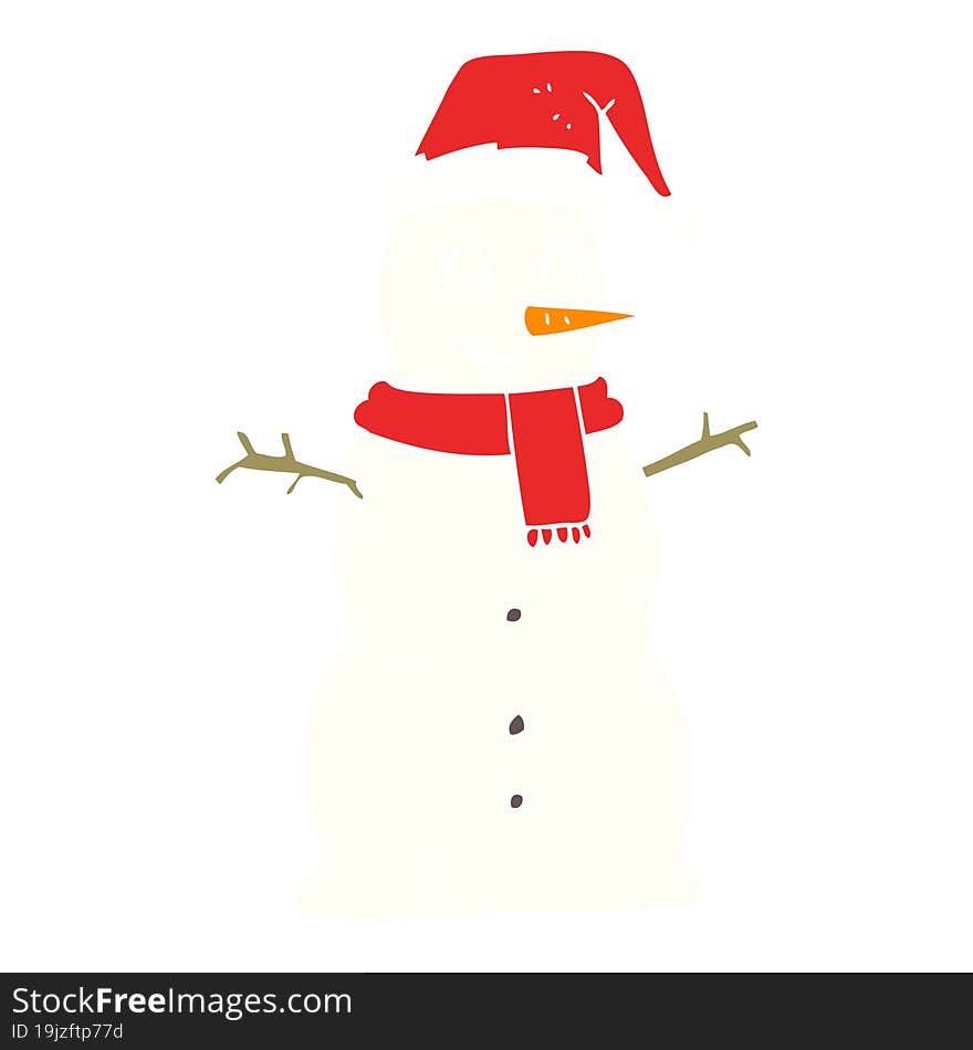 flat color illustration of a cartoon snowman