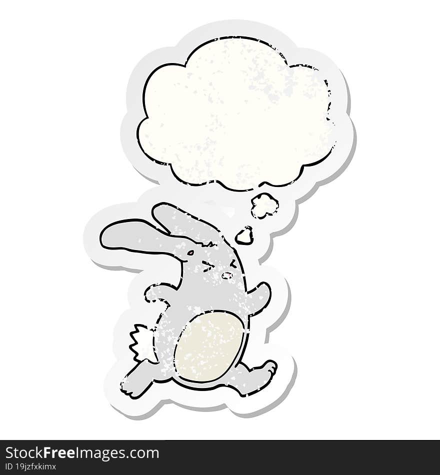 Cartoon Rabbit And Thought Bubble As A Distressed Worn Sticker