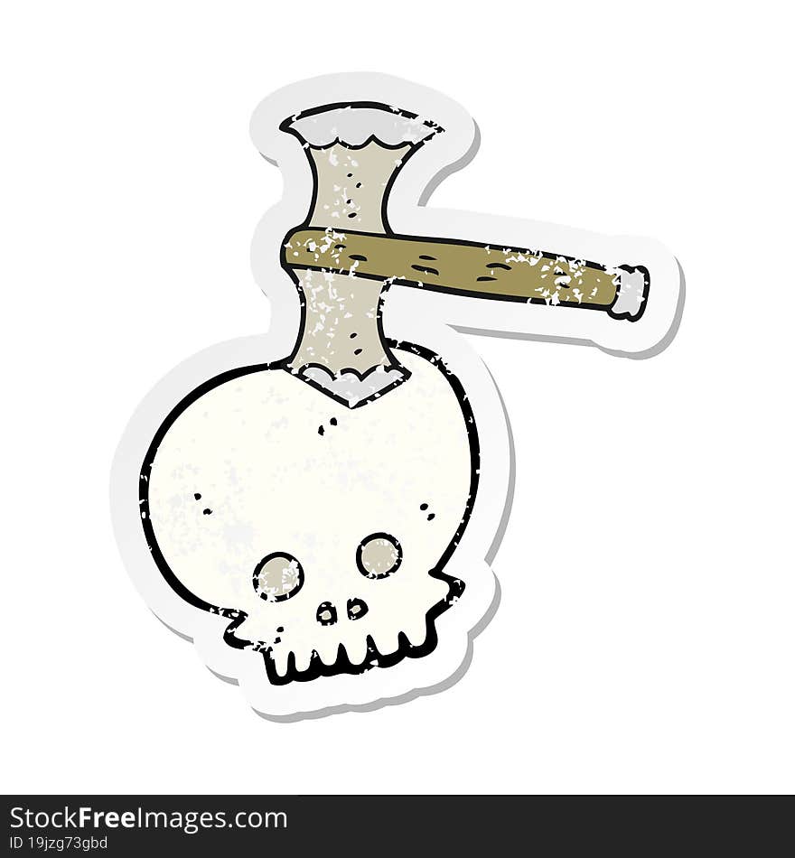 Retro Distressed Sticker Of A Cartoon Axe In Skull