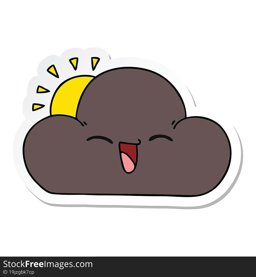 sticker of a quirky hand drawn cartoon sun and happy storm cloud