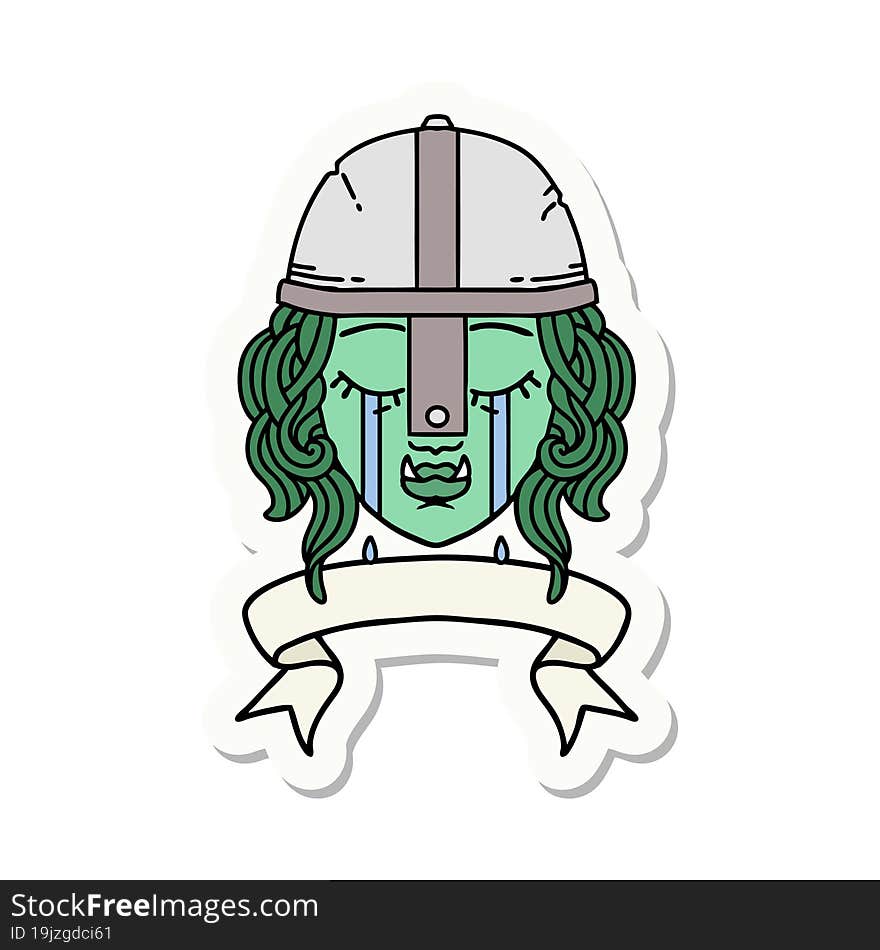 sticker of a crying orc fighter character face. sticker of a crying orc fighter character face