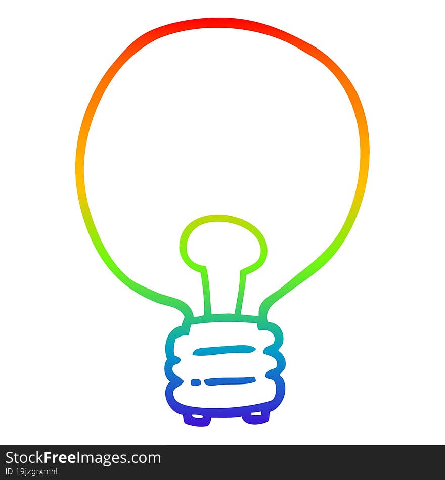 rainbow gradient line drawing of a cartoon light bulb