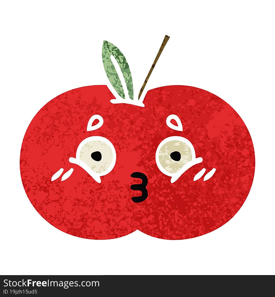 retro illustration style cartoon red apple