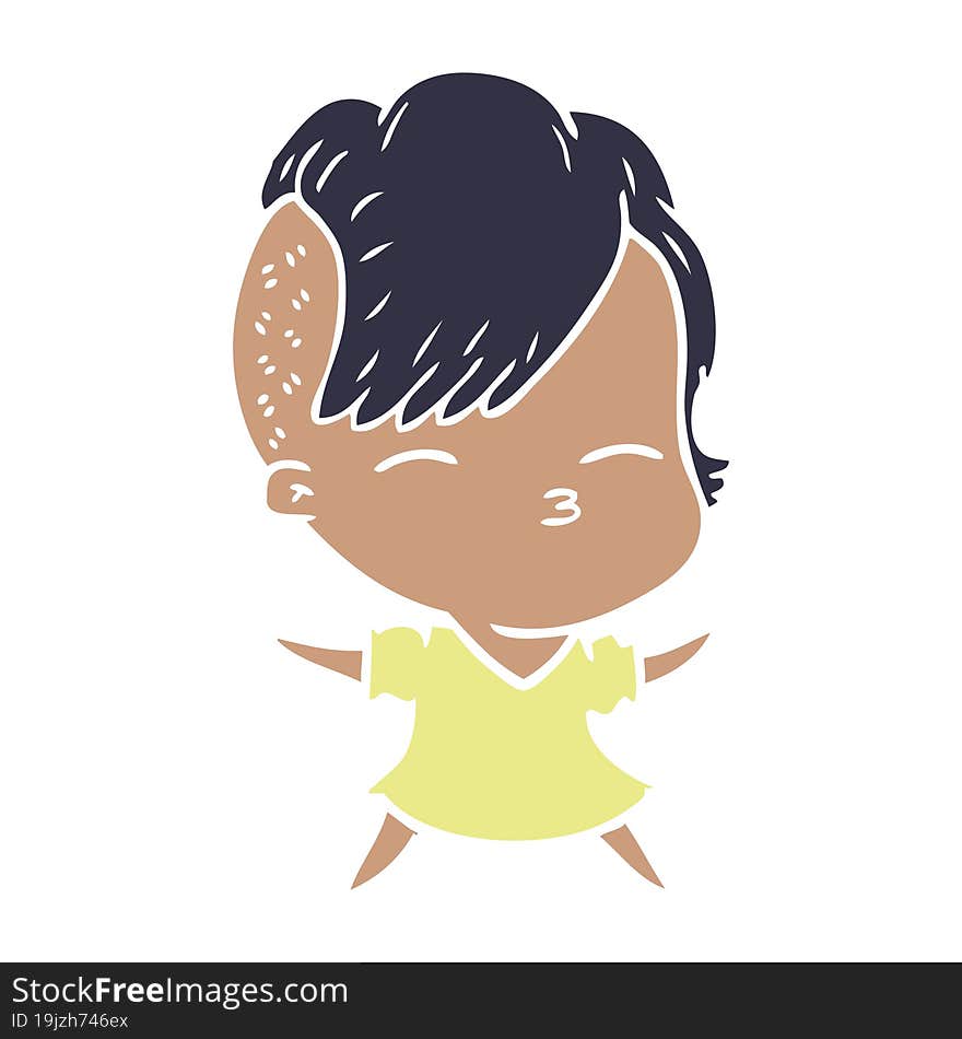 flat color style cartoon squinting girl