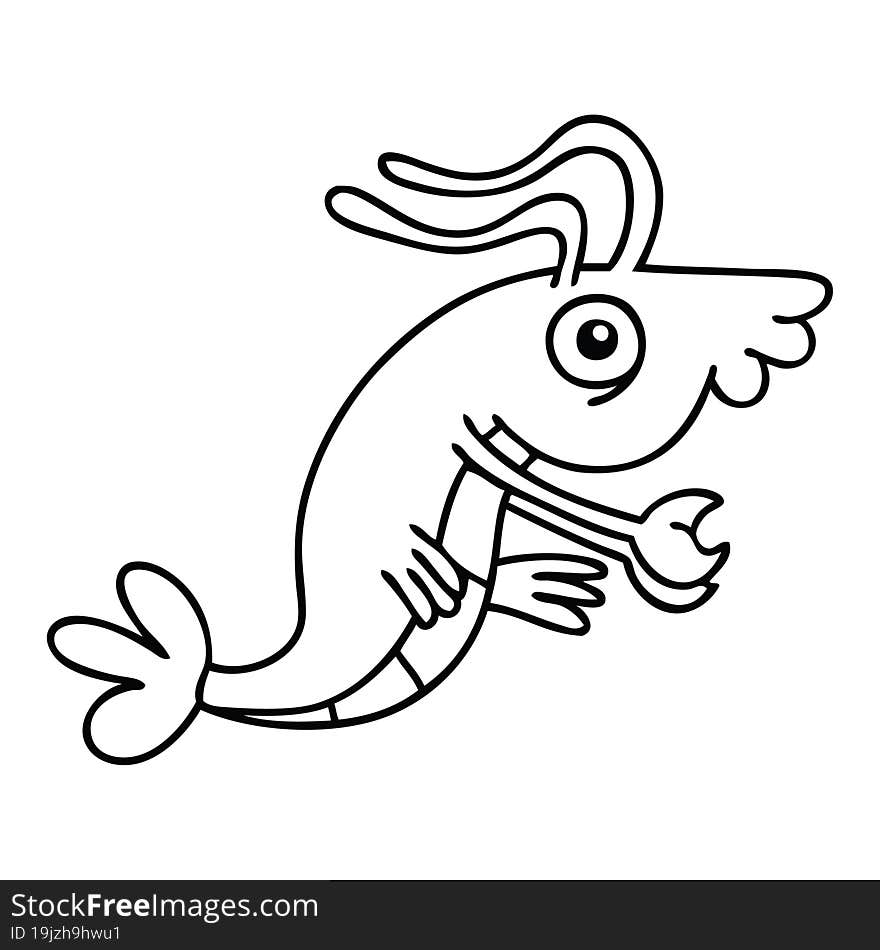 line drawing quirky cartoon crayfish. line drawing quirky cartoon crayfish