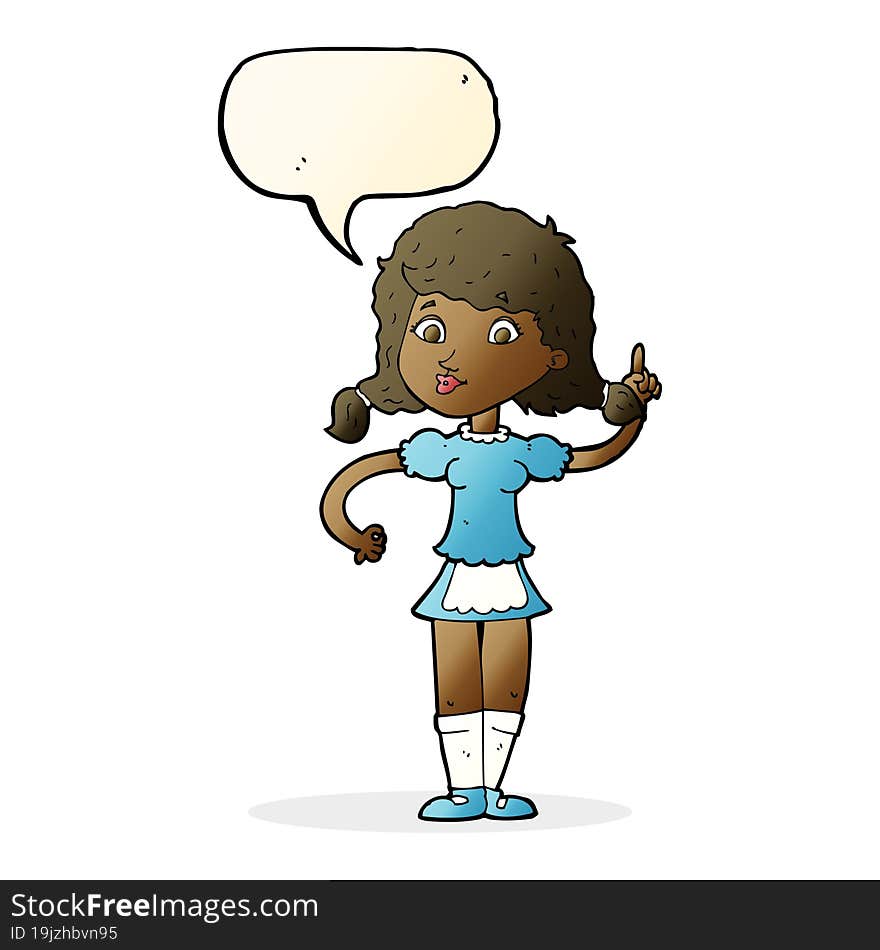 cartoon pretty maid woman with speech bubble