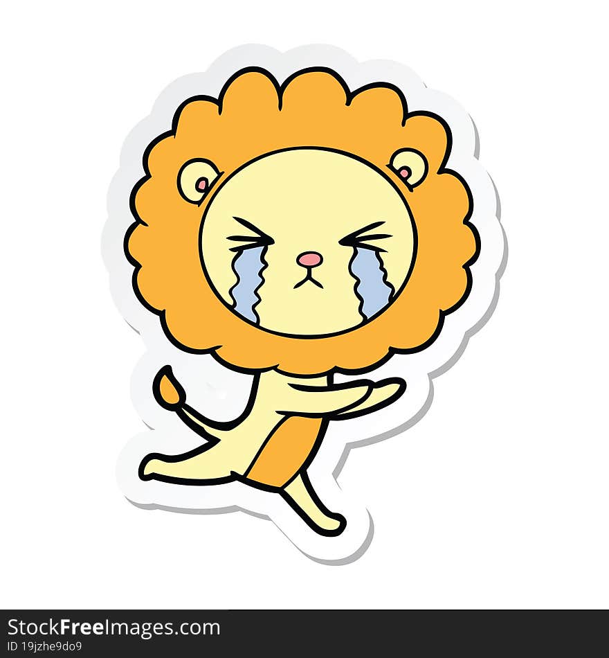 Sticker Of A Cartoon Crying Lion