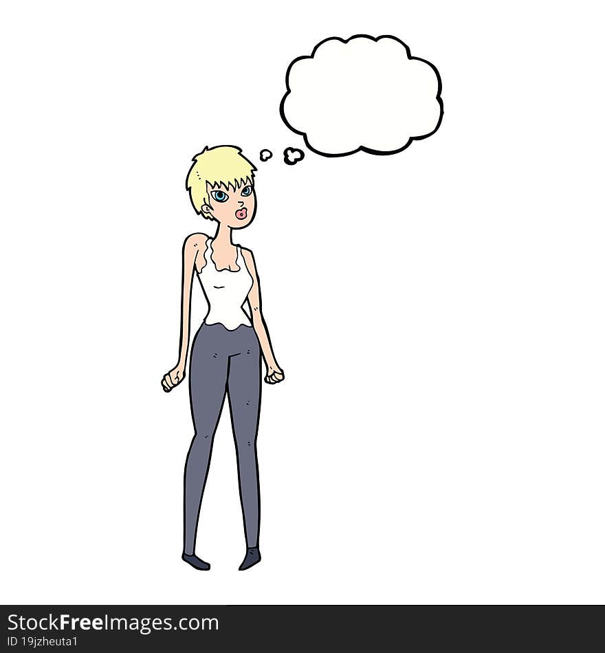 cartoon pretty woman  with thought bubble