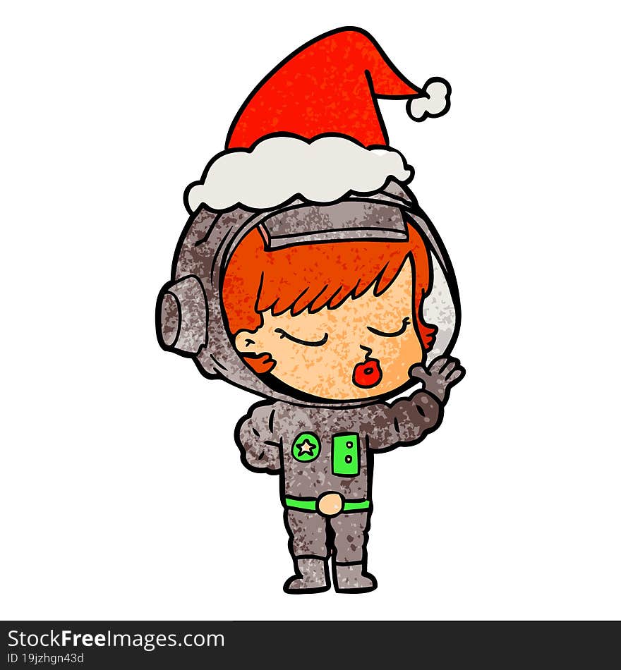 textured cartoon of a pretty astronaut girl wearing santa hat