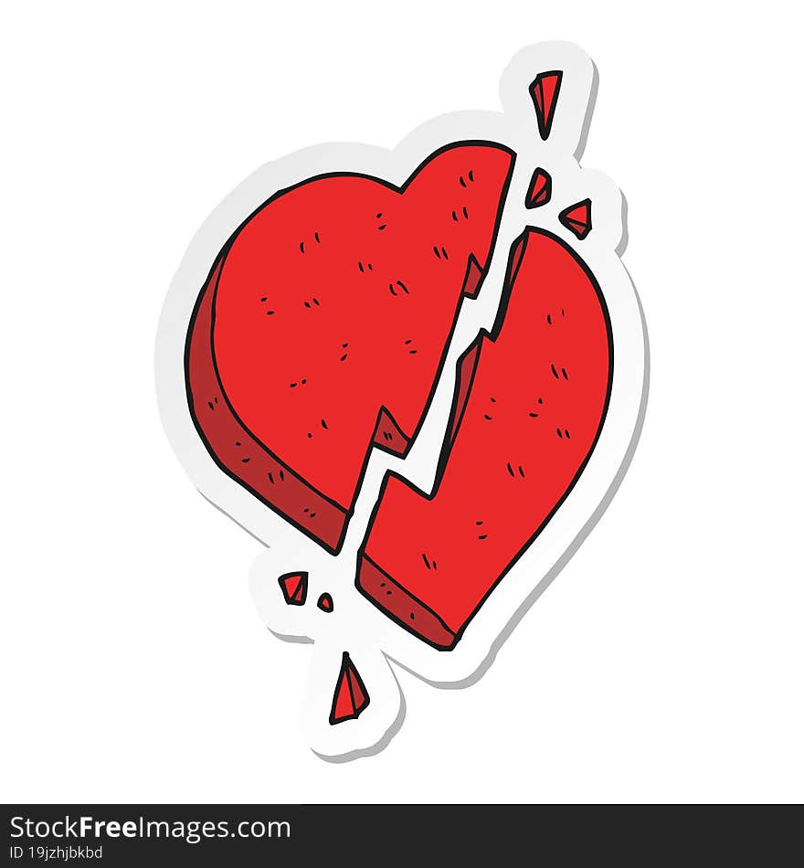 sticker of a cartoon broken heart symbol