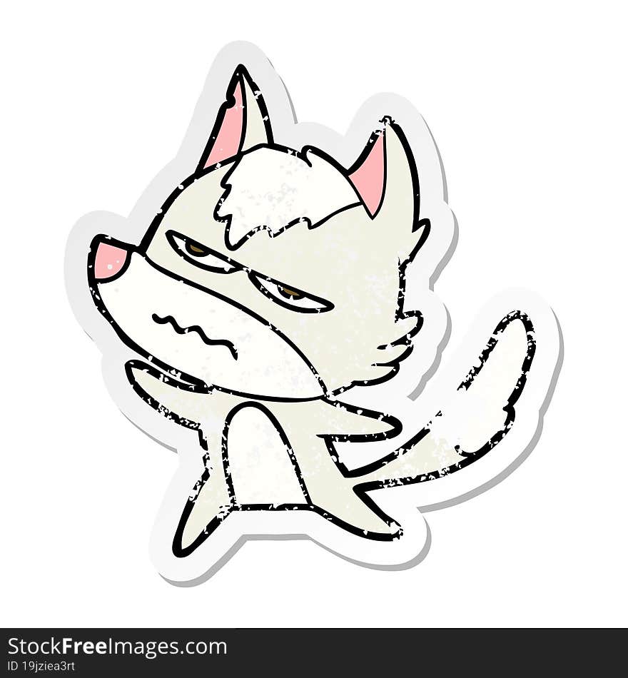 distressed sticker of a cartoon annoyed wolf