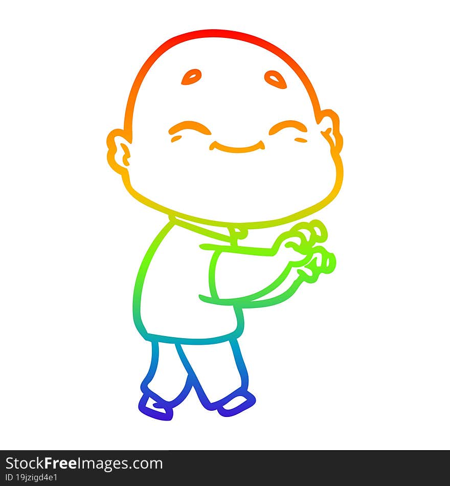 rainbow gradient line drawing cartoon happy bald man