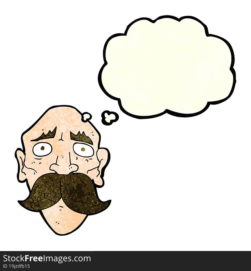 cartoon sad old man with thought bubble