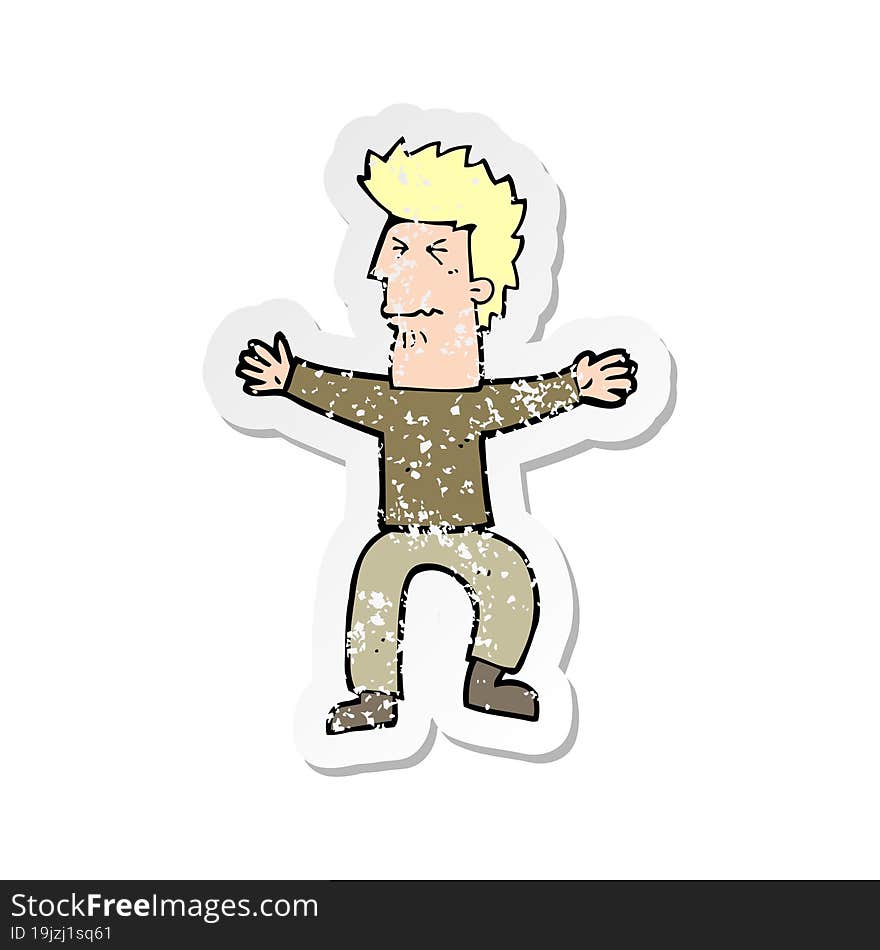 retro distressed sticker of a cartoon stressed out man