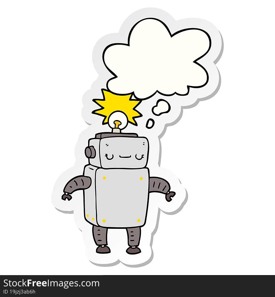 cartoon robot and thought bubble as a printed sticker