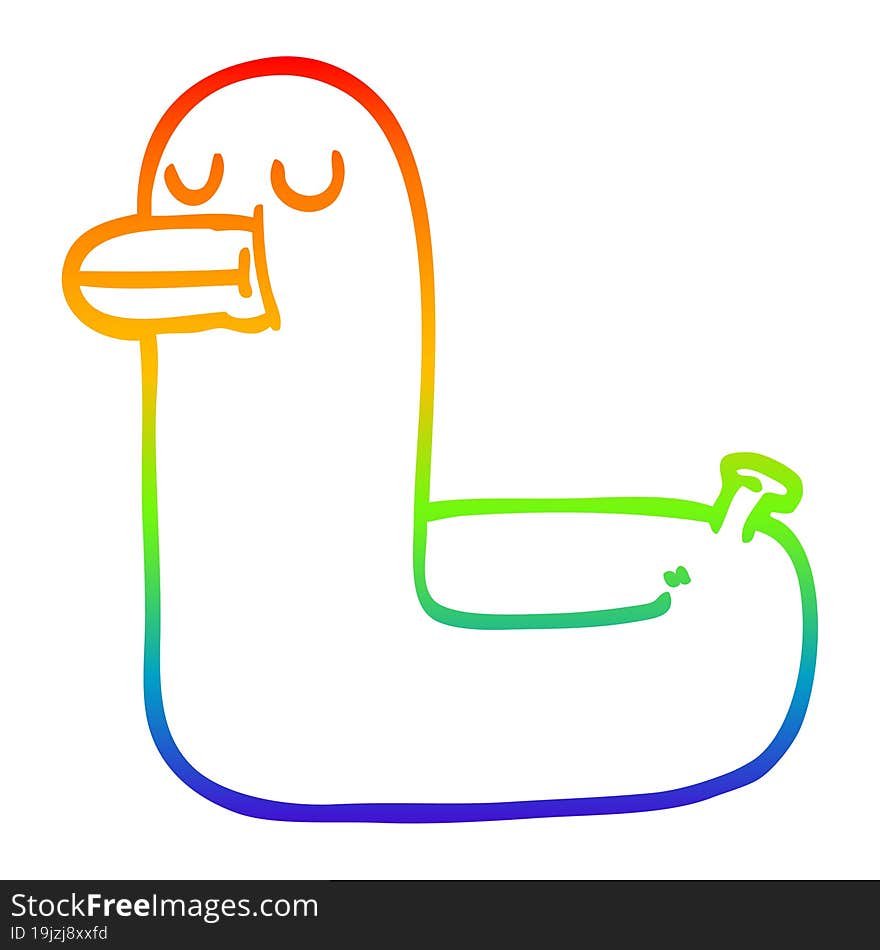 rainbow gradient line drawing of a cartoon yellow ring duck