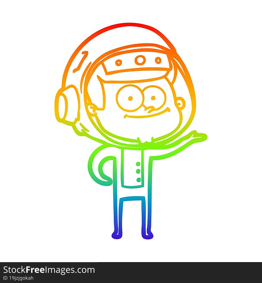 rainbow gradient line drawing happy astronaut cartoon