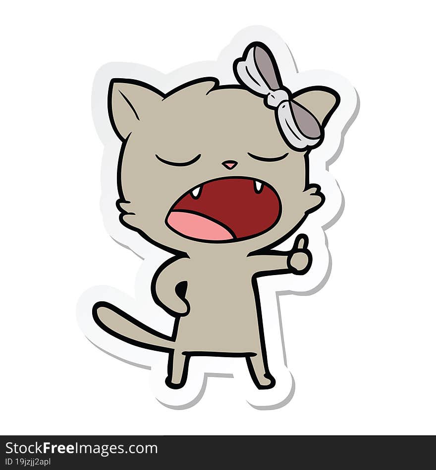 sticker of a cartoon yawning cat