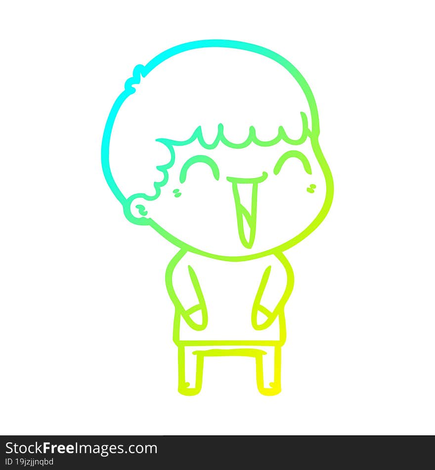 cold gradient line drawing of a cartoon happy man