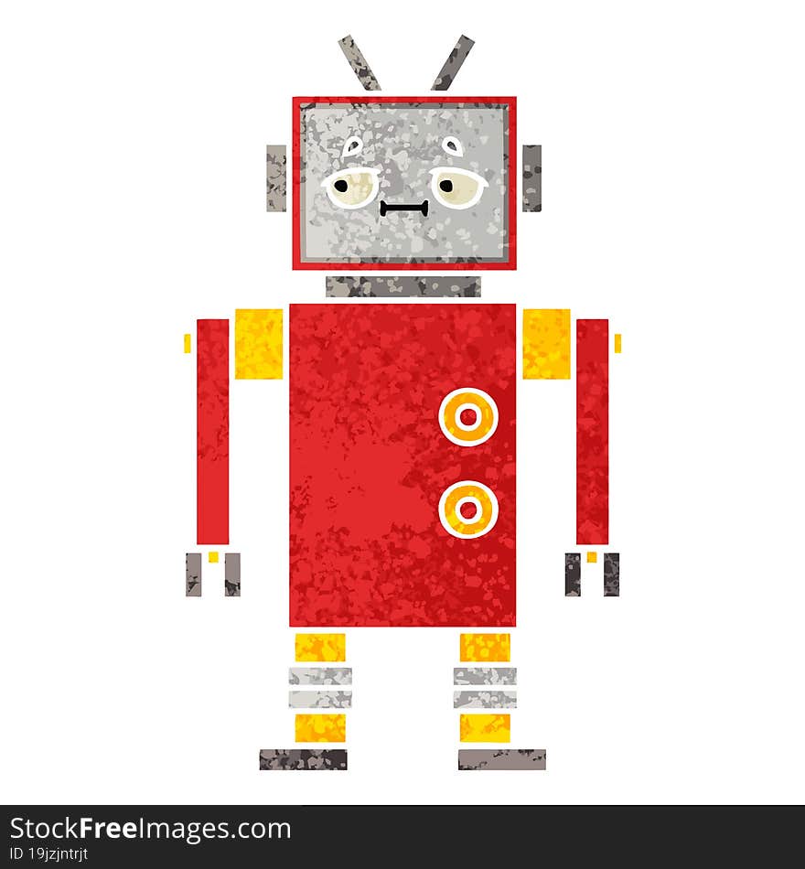 Retro Illustration Style Cartoon Robot