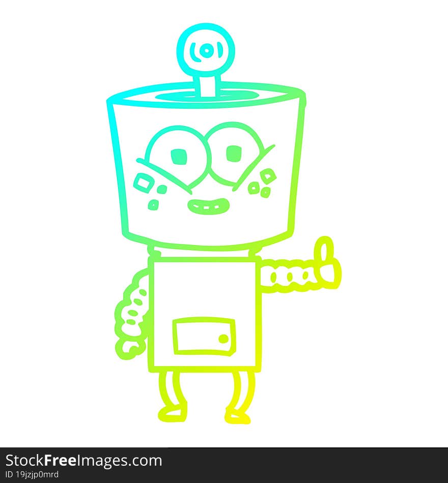 Cold Gradient Line Drawing Happy Cartoon Robot Giving Thumbs Up