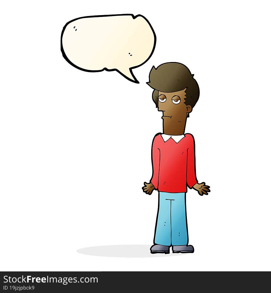 Cartoon Bored Man Shrugging Shoulders With Speech Bubble