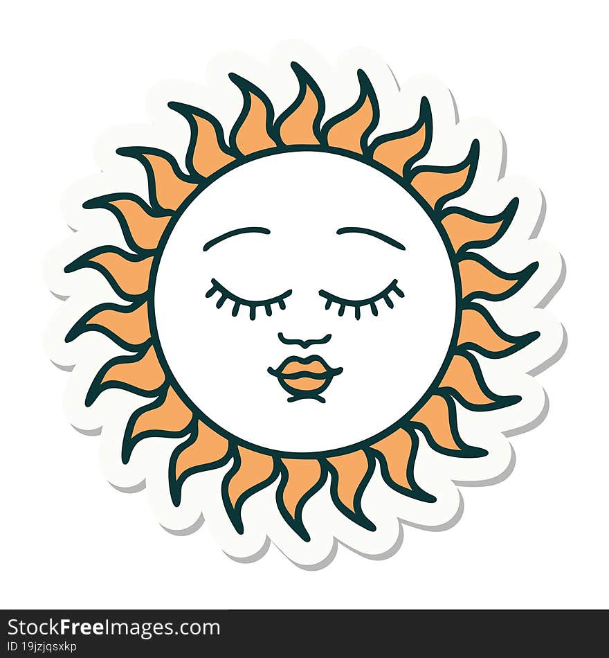 tattoo style sticker of a sun with face