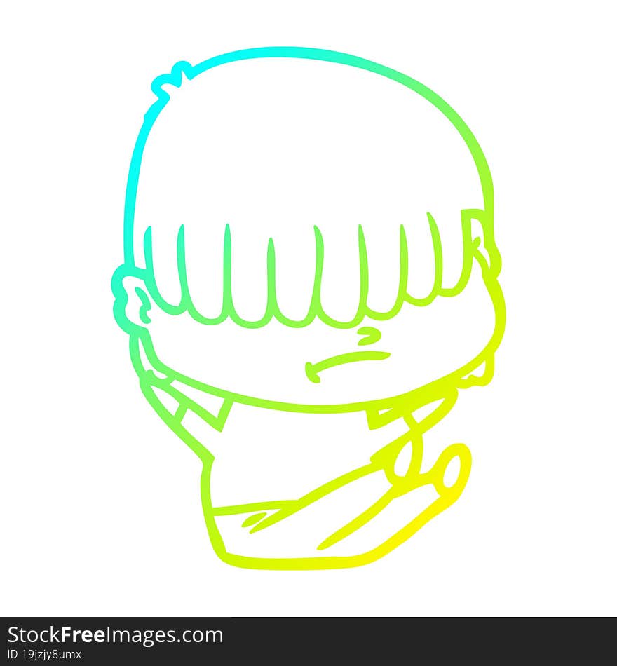 cold gradient line drawing cartoon boy with untidy hair