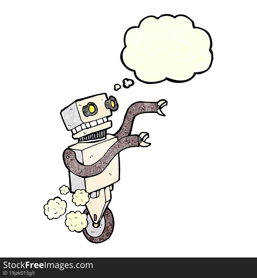 cartoon funny robot with thought bubble