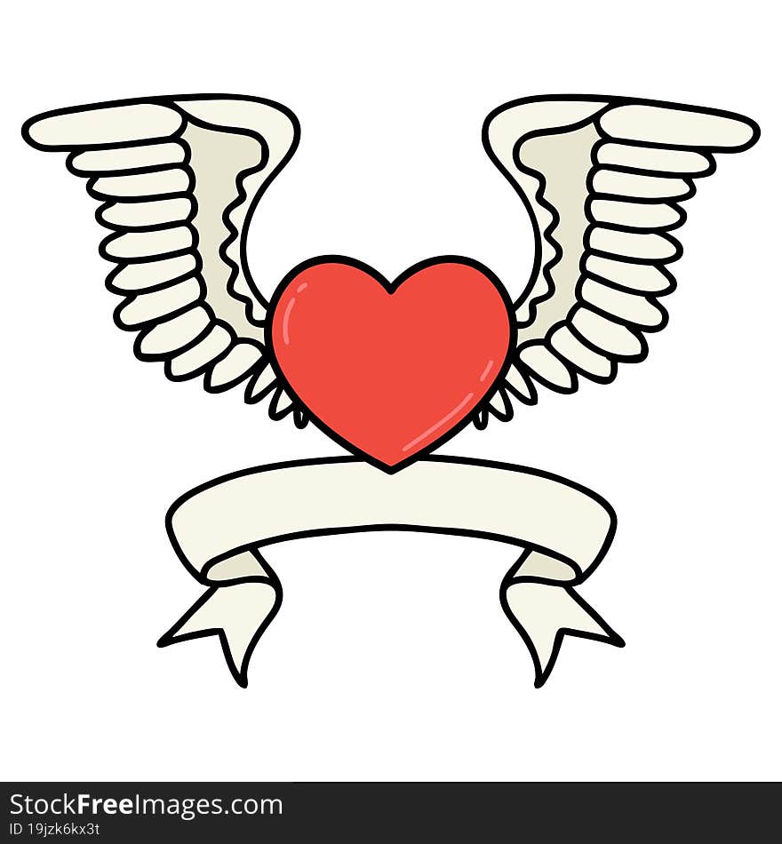 tattoo with banner of a heart with wings