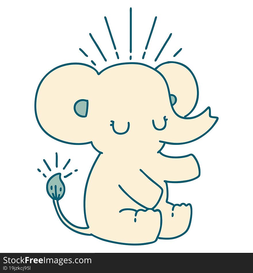 illustration of a traditional tattoo style cute elephant