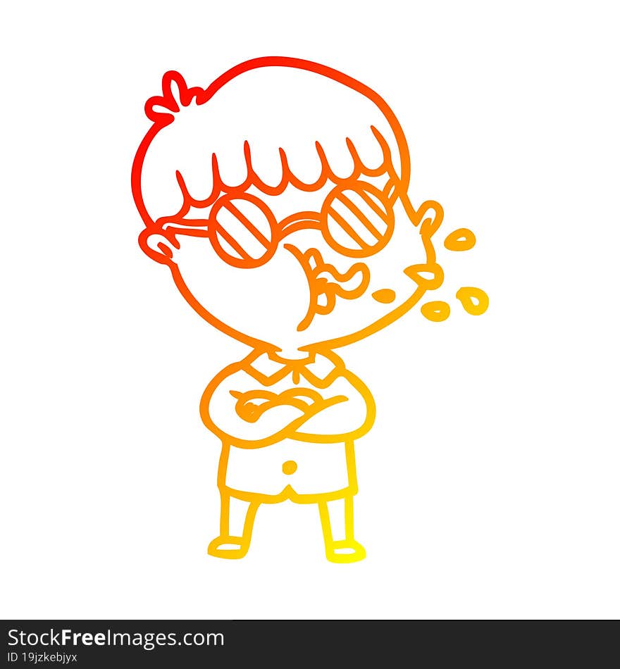 warm gradient line drawing cartoon boy wearing spectacles