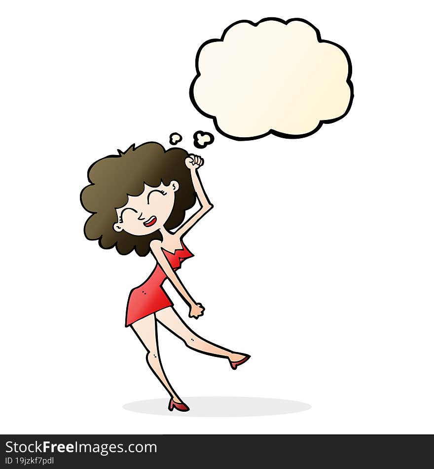 cartoon dancing woman with thought bubble