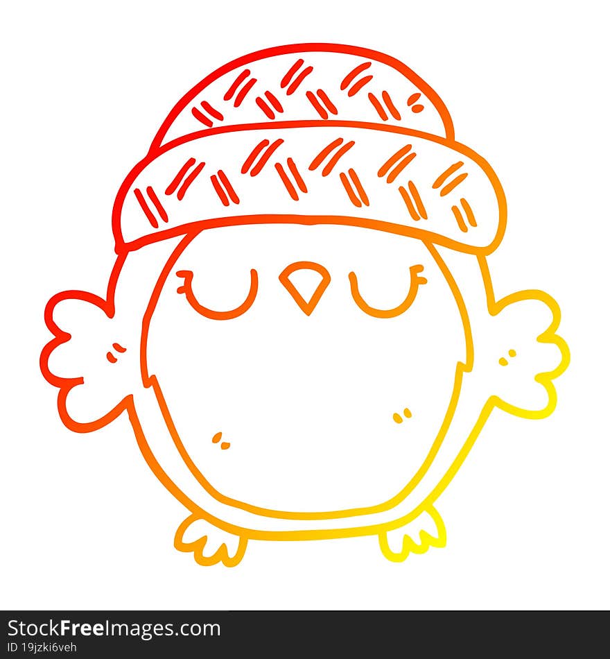 warm gradient line drawing cute cartoon owl in hat