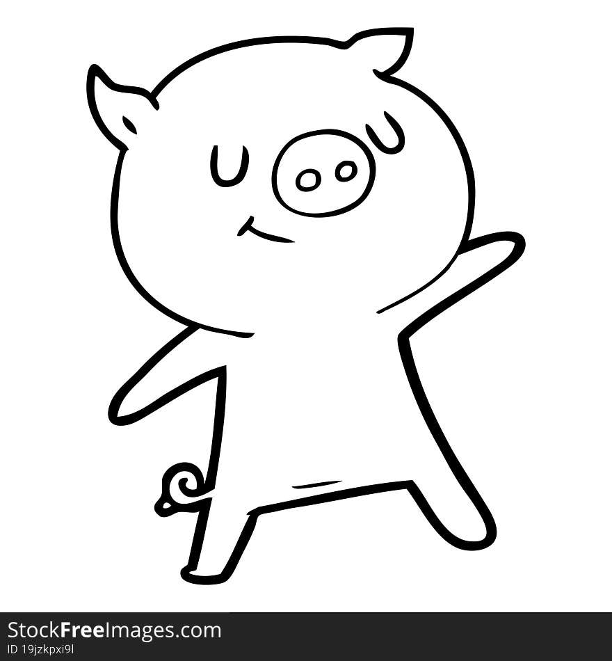 happy cartoon pig waving. happy cartoon pig waving