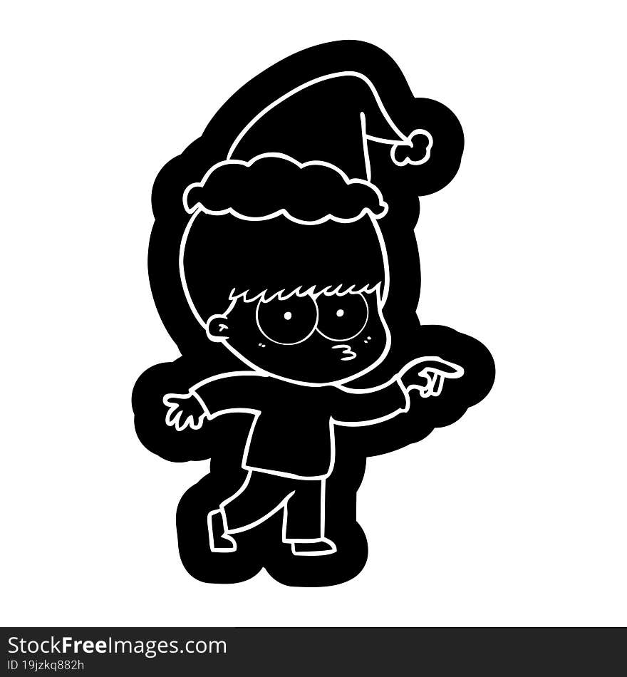 Nervous Cartoon Icon Of A Boy Wearing Santa Hat